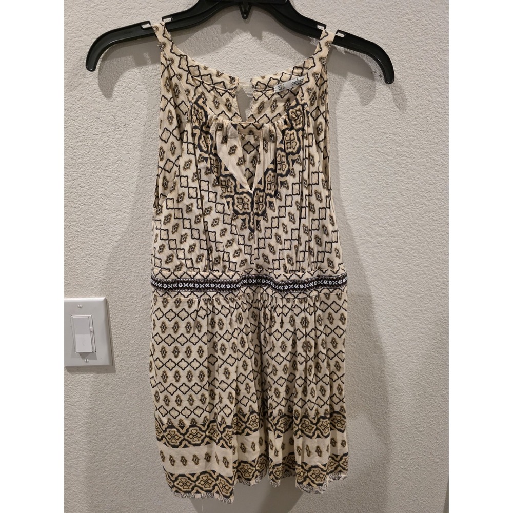 Grifflin Paris‎ Womens Boho Geometric Print Sleeveless Tunic Top Tan Cream Large